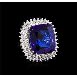 14KT White Gold GIA Certified 43.23 ctw Tanzanite and Diamond Ring