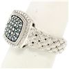 Image 2 : Sterling Silver .63 ctw Fancy Deep Greenish Blue Round Diamond Cluster Ring