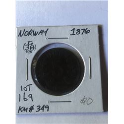 1876 Norway 5 Ore Coin