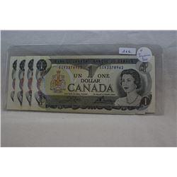 Canada One Dollar  Bills (4)