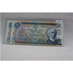 Canada Five Dollar  Bills (2)