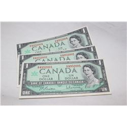 Canada One Dollar Bills (3)