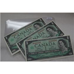 Canada One Dollar Bills (3)