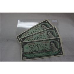 Canada One Dollar Bills (3)