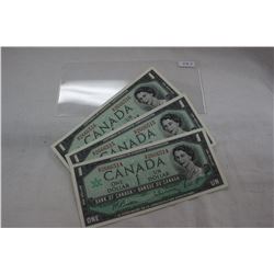 Canada One Dollar Bills (3)