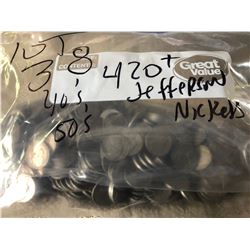 Huge Bag of 420  1940s and 1950s Nickels $21 Face or more!