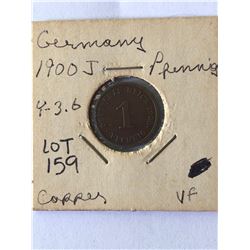 1900 J Germany Pfenning Coin Very Fine Grade