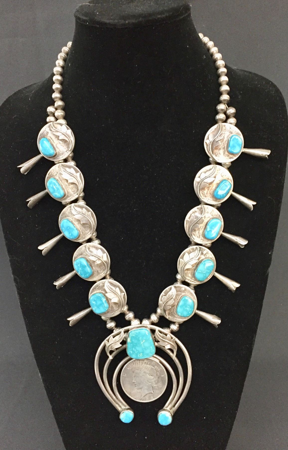 Unique, Vintage Coin Squash Blossom Necklace