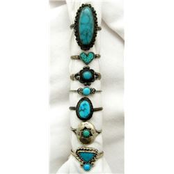 7- TURQUOISE STERLING SILVER RINGS