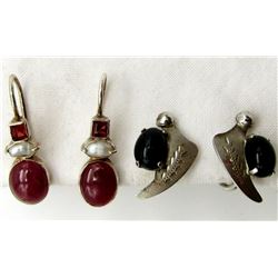 2-ANTIQUE STERLING EARRINGS WITH BLACK &