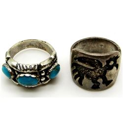 2-NAVAJO STERLING RINGS (1)WITH TURQUOISE