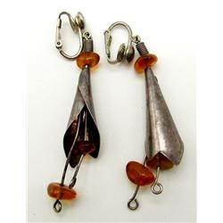 ANTIQUE STERLING EARRINGS WITH BURNT ORANGE