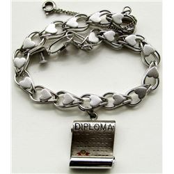 8" STERLING BRACELET W/ "DIPLOMA" PEND