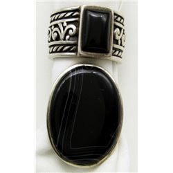 2 STERLING RINGS WITH LARGE BLACK STONES