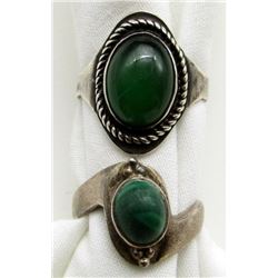 2 STERLING RINGS WITH GREEN STONES