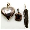 Image 1 : 3-STERLING PENDANTS (1)FEATHER, (1)HEART,