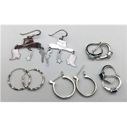 5-PAIRS OF STERLING DANGLY AND HOOP EARRINGS