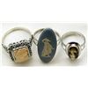 Image 2 : 3-ANTIQUE STERLING CAMEO RINGS