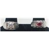Image 1 : 2-STERLING MEN'S RINGS WITH CLEAR/RED STONE