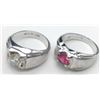 Image 2 : 2-STERLING MEN'S RINGS WITH CLEAR/RED STONE