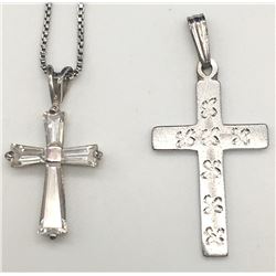 STERLNG CHAIN WITH (2)CROSS PENDANTS