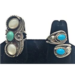 2-NAVAJO STERLING RINGS WITH TURQUOISE