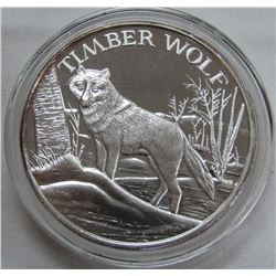 TWO TROY OUNCES .999 FINE SILVER - TIMBER WOLF