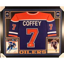 Paul Coffey Signed Oilers 35x43 Custom Framed Jersey Display (JSA COA)