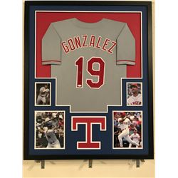 Juan Gonzalez Signed Rangers 34x42 Custom Framed Jersey (JSA COA)