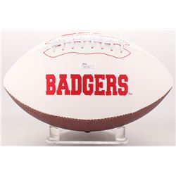 Ron Dayne  Barry Alvarez Signed Wisconsin Badgers Logo Football (JSA COA)