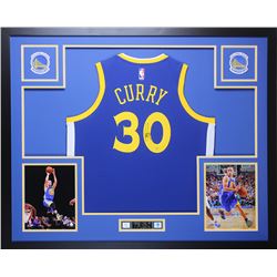 Stephen Curry Signed Golden State Warriors 35x43 Custom Framed Jersey (Steiner Hologram)