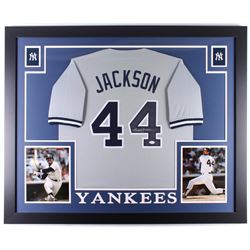 Reggie Jackson Signed New York Yankees 35x43 Custom Framed Jersey (JSA COA)