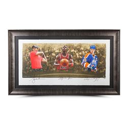 Wayne Gretzky, Michael Jordan  Tiger Woods Signed "Icons of Sport" 34x57" Limited Edition Custom Fra
