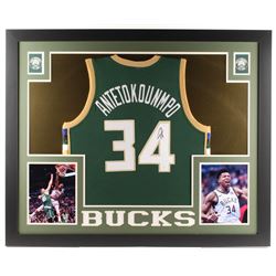 Giannis Antetokounmpo Signed Milwaukee Bucks 35x43 Custom Framed Jersey (JSA Hologram)