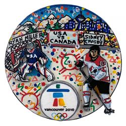 Charles Fazzino Painted  2010 Winter Olympics Team USA vs. Team Canada Hockey Puck