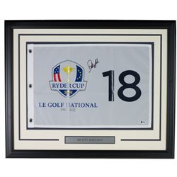 Dustin Johnson Signed 2018 Ryder Cup 21x27 Custom Framed Pin Flag Display (Beckett COA)