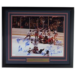 1980 Team USA "Miracle on Ice" 22x27 Custom Framed Photo Display Signed by (14) with Jim Craig, Mike
