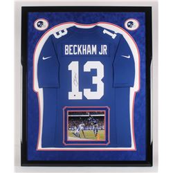 Odell Beckham Jr. Signed New York Giants 42.5x43.5 Custom Framed Jersey Display (Steiner Hologram)