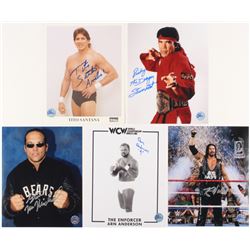 Lot of (5) WWE Signed 8x10 Photos with (1) Tito Santana, (1) Arn Anderson, (1) Kevin Nash, (1) Steve