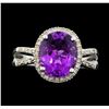 Image 2 : 3.25 ctw Amethyst and Diamond Ring - 14KT White Gold