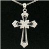 Image 1 : 14k White Gold 0.15 ctw Round Pave Diamond Open Work Cross Pendant w/ 18" Chain