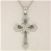 Image 2 : 14k White Gold 0.15 ctw Round Pave Diamond Open Work Cross Pendant w/ 18" Chain