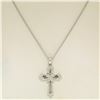 Image 3 : 14k White Gold 0.15 ctw Round Pave Diamond Open Work Cross Pendant w/ 18" Chain