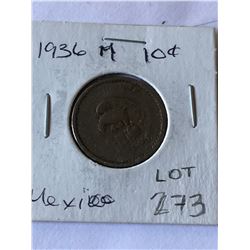 1936 Mexico 10 Cents Nice Early Coin