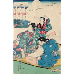 KUNIYOSHI: 2 WOMEN FULLING CLOTH