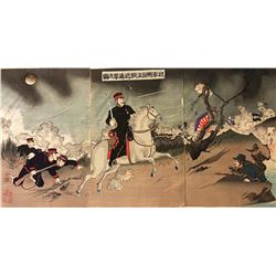 Meiji Era Artist "Scene from the Sino Japanese War" (Triptych)