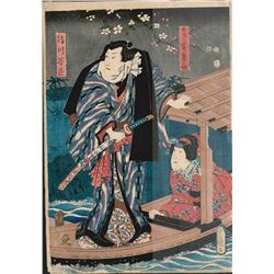 TOYOKUNI III - KABUKI SCENE, OBAN TATE-E TRIPTYCH