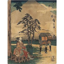 Hiroshige -  Woman w/ Two Male Workers 