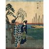 Image 1 : Hiroshige - "Two Women Conversing w/ a Man"