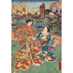 Kunisada -  Two Women Conversing  - Japanese Woodblock Print